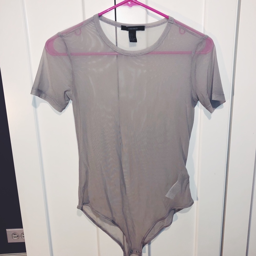Neutral grey mesh bodysuit tee
